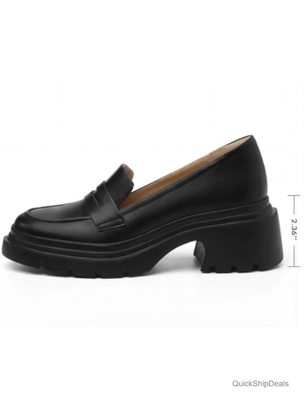 Faux Leather Platform Chunky Heeled Loafers Slip On Business Casual Women's